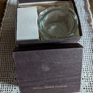 Vintage Oneida Heirloom Stainless/Glass Sugar Bowl With Spoon.